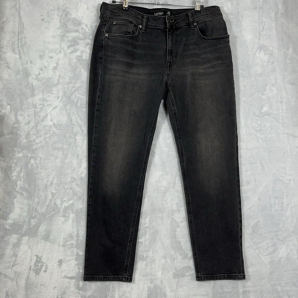 Lauren Ralph Lauren Black Label Women High Rise Straight Leg Jeans Black Size:10
